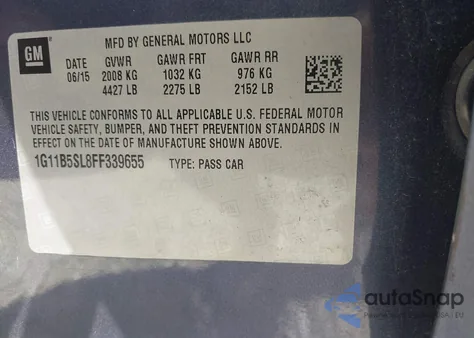 2015 Chevrolet Malibu Ls z USA, uszkodzony, nr VIN 1G11B5SL8FF339655